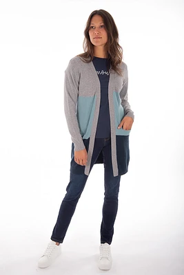 Cardigan long blocs de couleurs