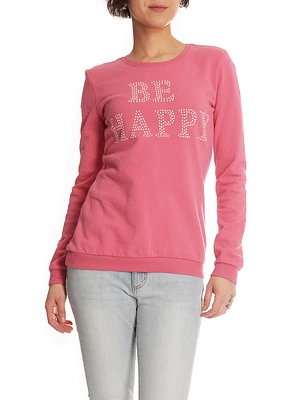 Chandail « FEEL GOOD » ou BE HAPPY », avec perles | 2 couleurs