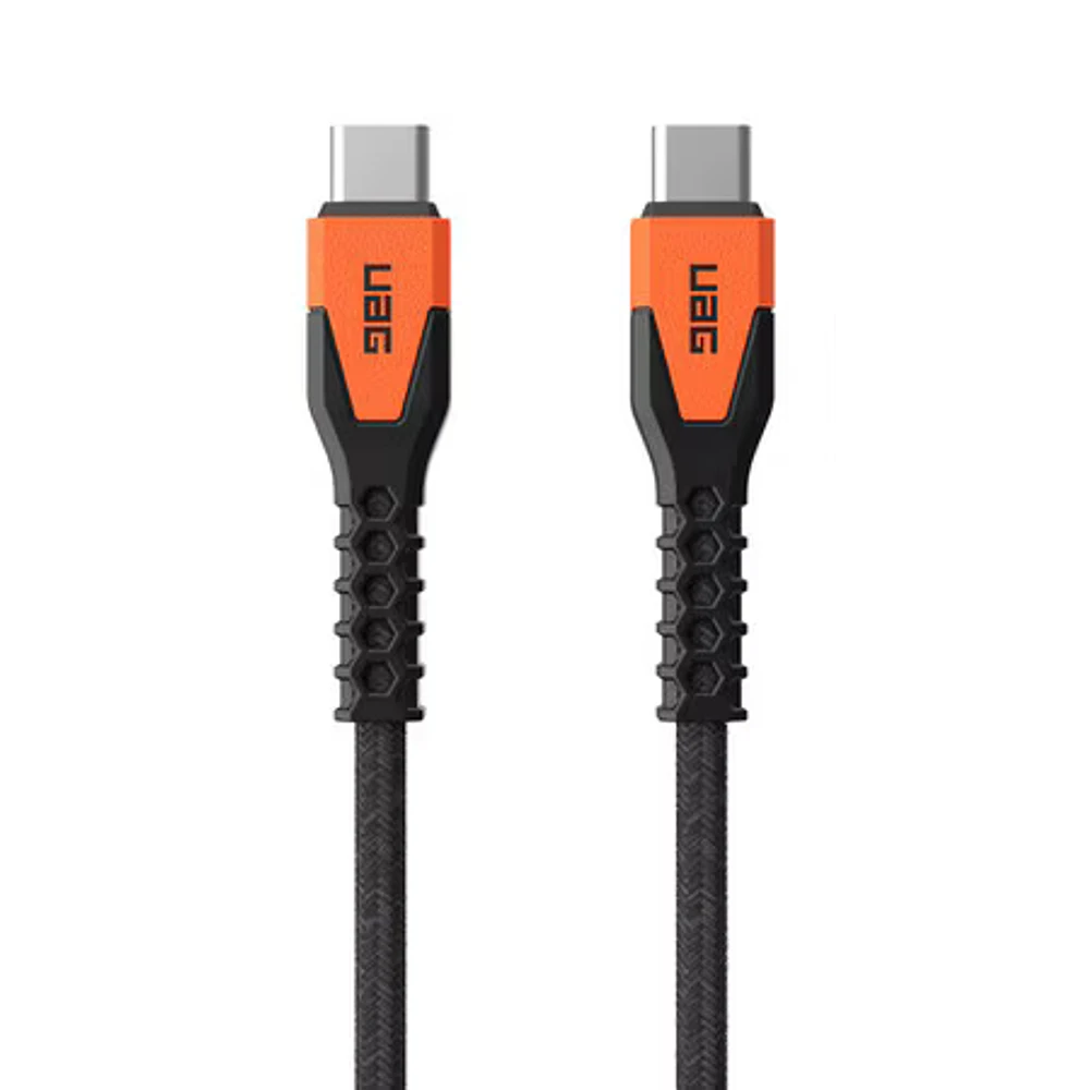 Rugged Kevlar Core USB-C to USB-C Charge/Sync Cable 5ft Black/Orange