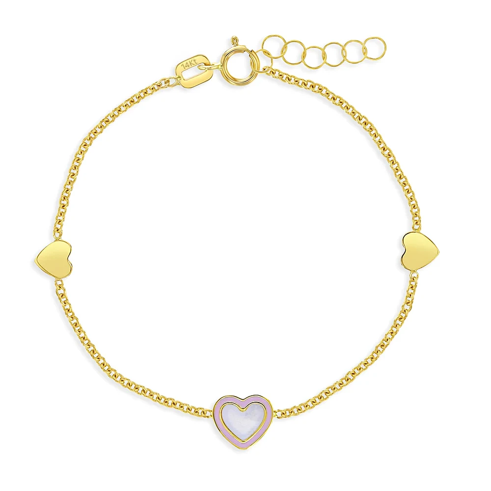 Mother Pearl and Pink Enamel Heart Kids Bracelet