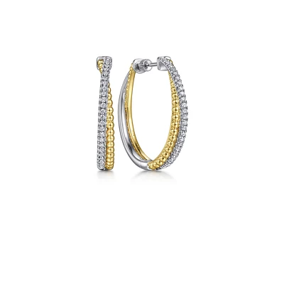 Two Tone 33MM Diamond Double Hoop Earrings