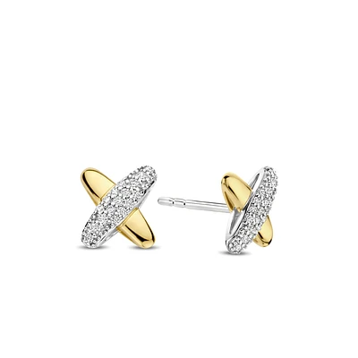 XOXO Two Tone Pave Stud Earrings