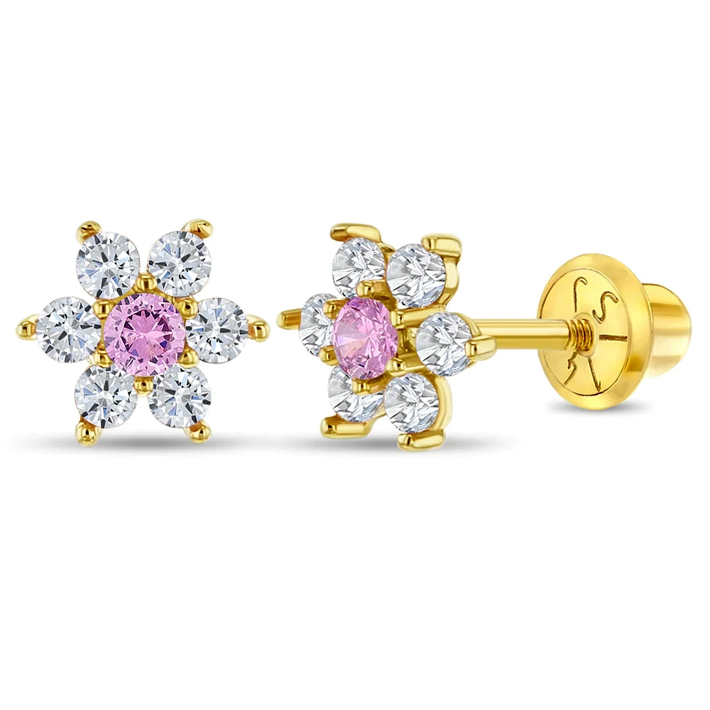 Clear and Pink flower Kids Earrings
