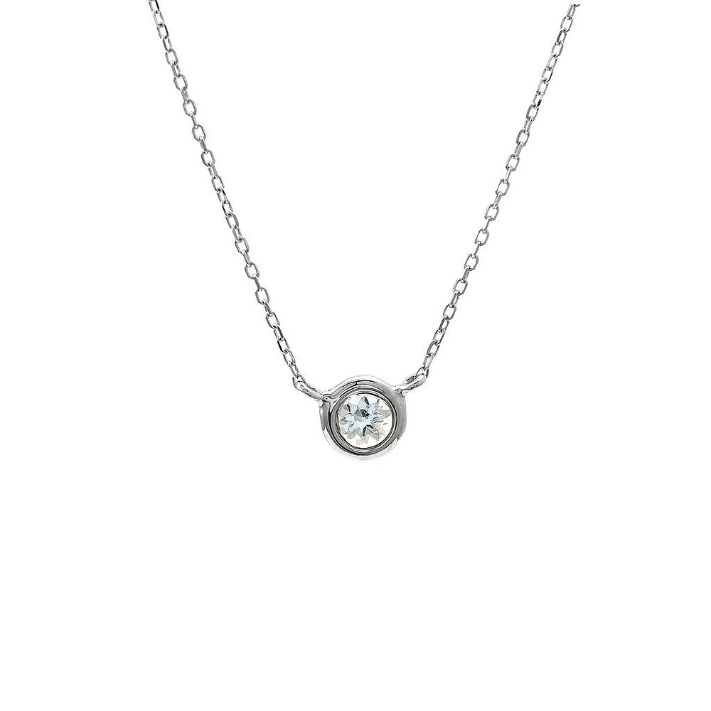 Birthstone Bezel Set Stone Necklace - White Gold