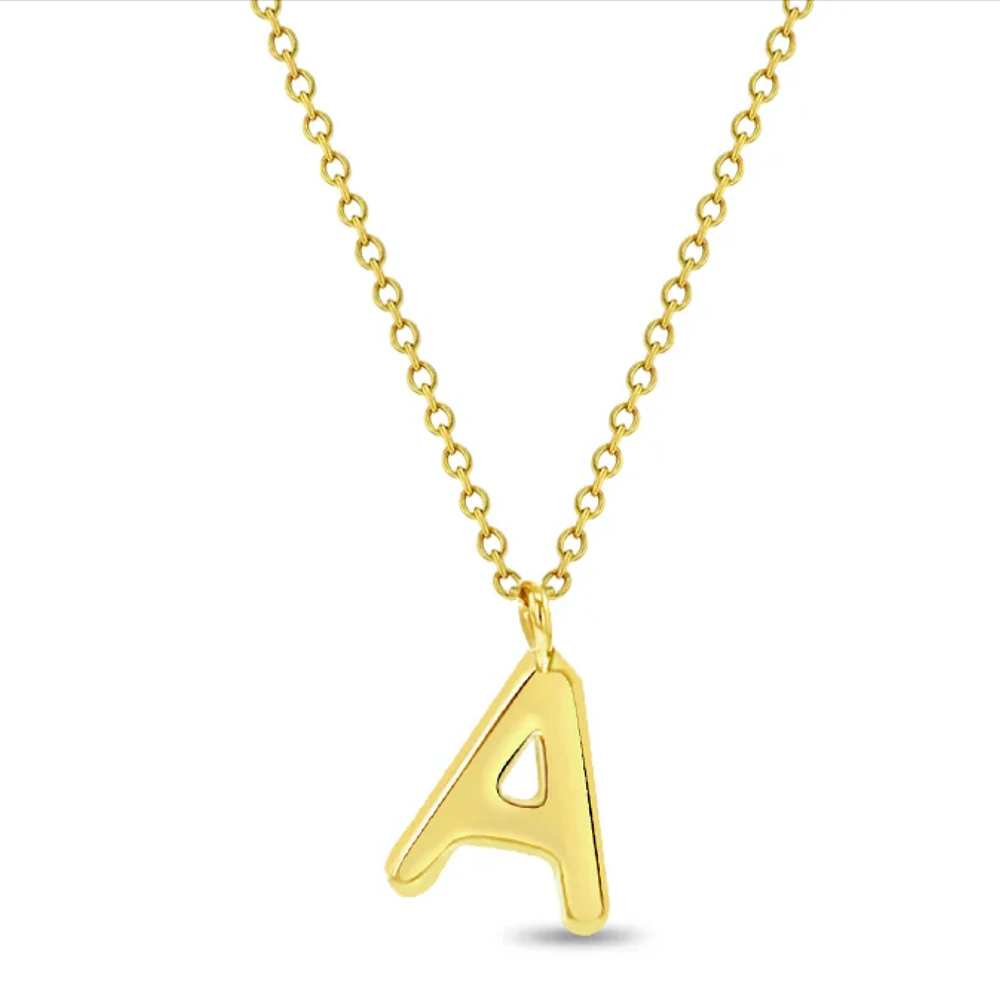Yellow Gold Tilted Dangle Initial Kids Necklace