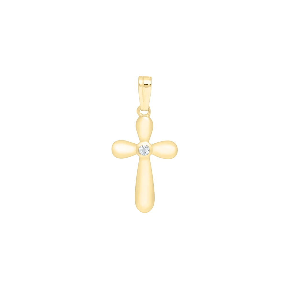 14MM White Topaz Bubble Cross Kids Necklace