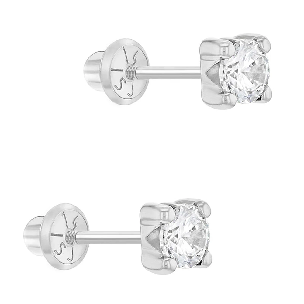 White Gold Zirconia 4MM Kids Earrings