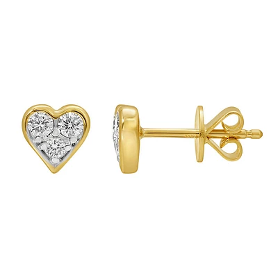 Three Stone Diamond Heart Stud Earrings