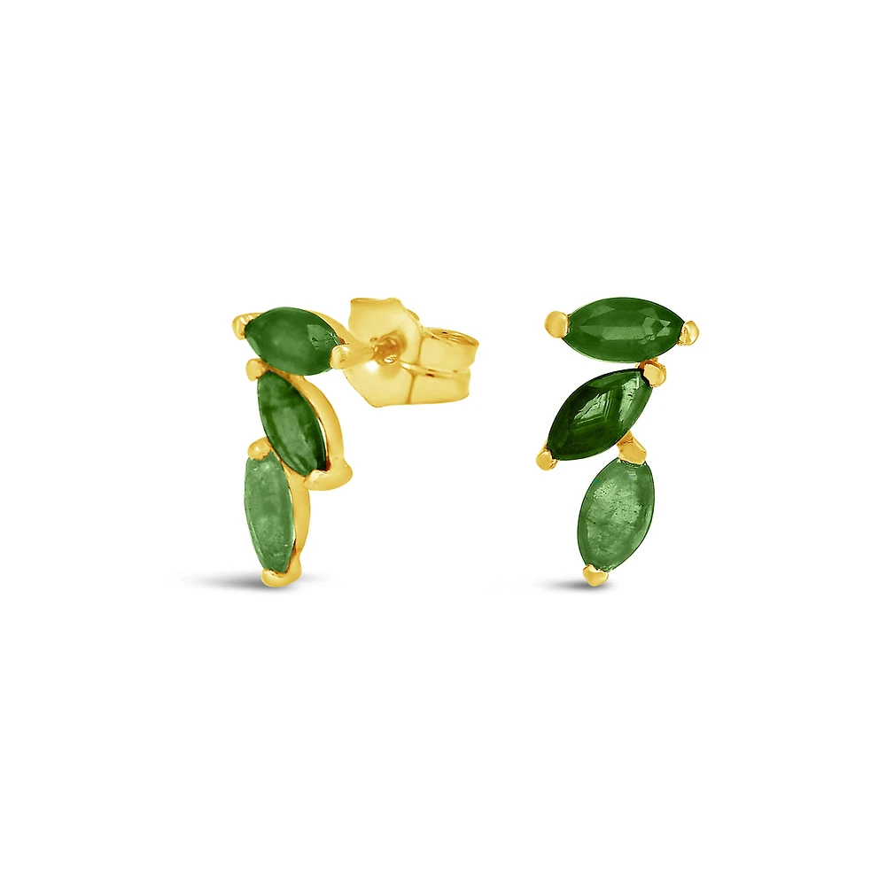 Emerald Marquise Crawler Stud Earrings