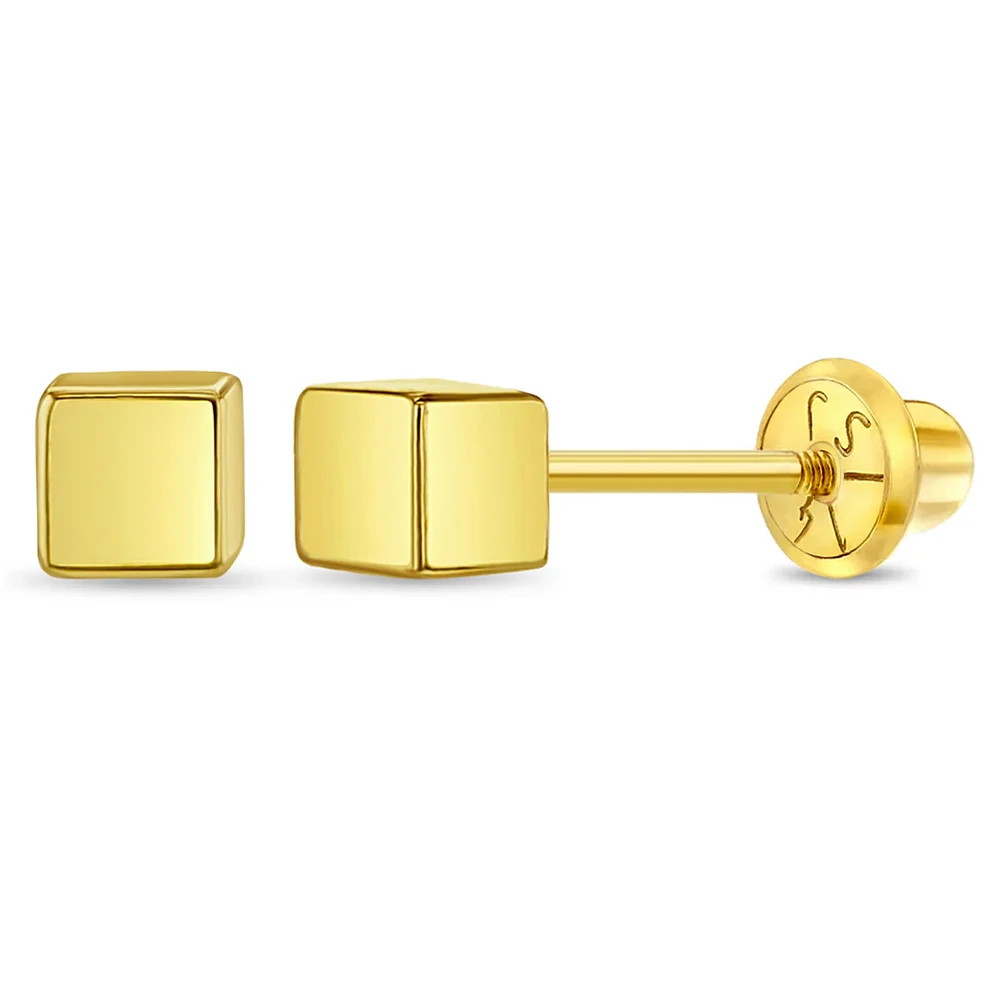 Gold Cube Kids Stud Earrings