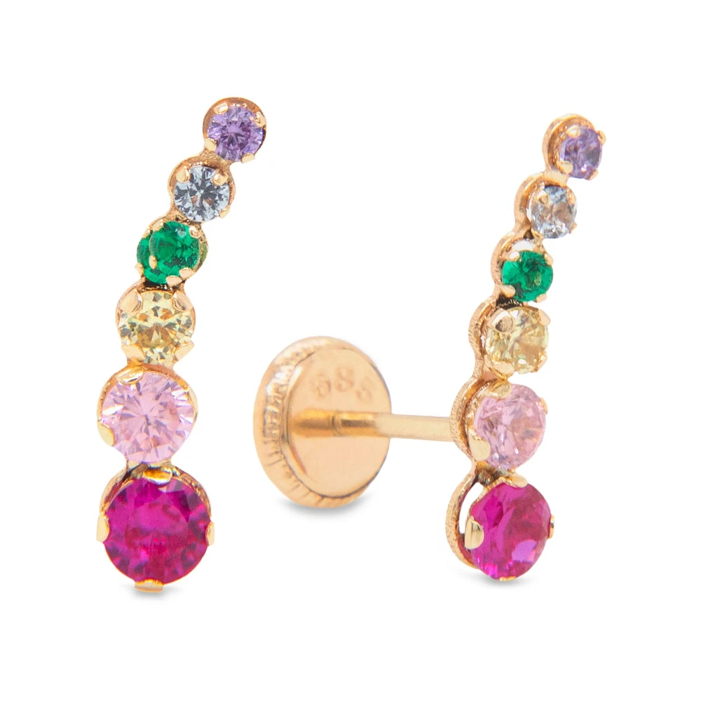 Curved Crawler Multi Color Zirconia Earrings