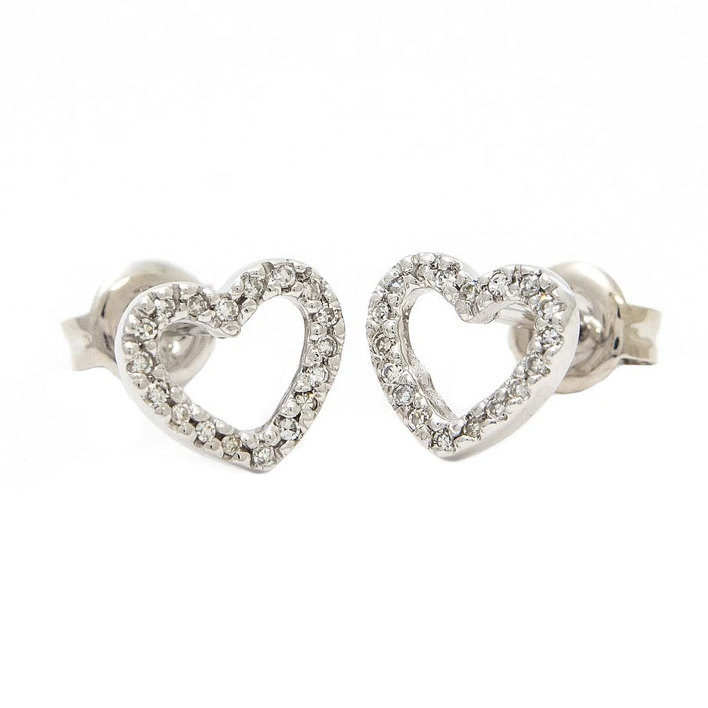 Open Heart Diamond Stud Earrings