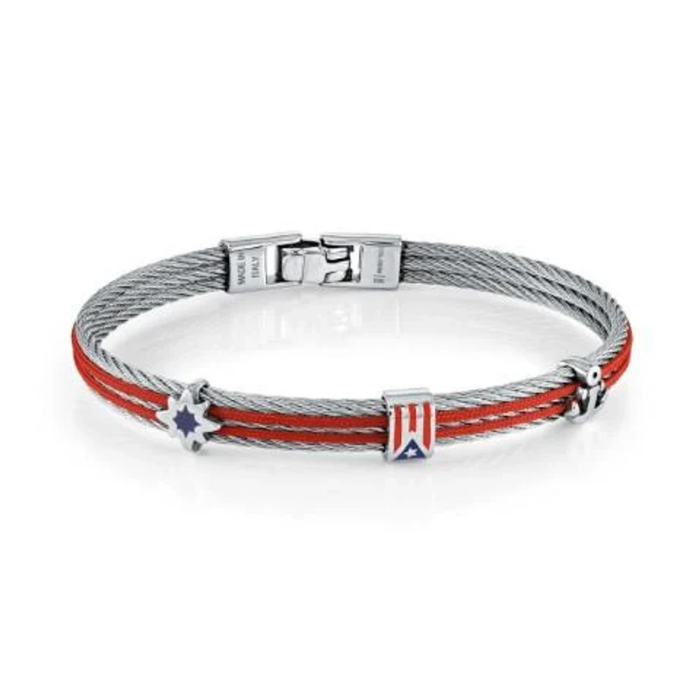 Puerto Rico Red Cord Steel Bracelet
