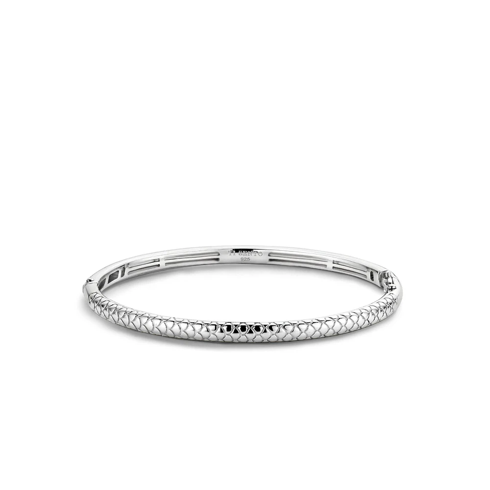 Snake Print Skinny Silver Bangle Bracelet