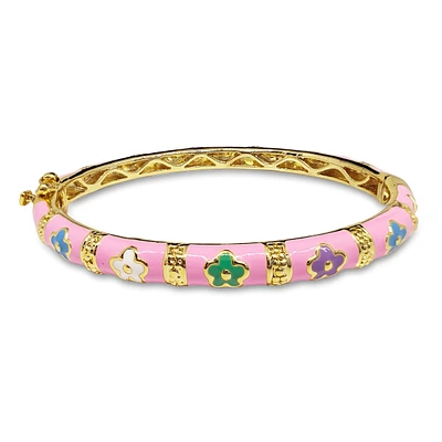 Pink and Colorful Flowers Kids Bangle Bracelet