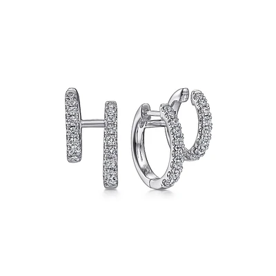 Double Huggie Diamond White Gold Earrings