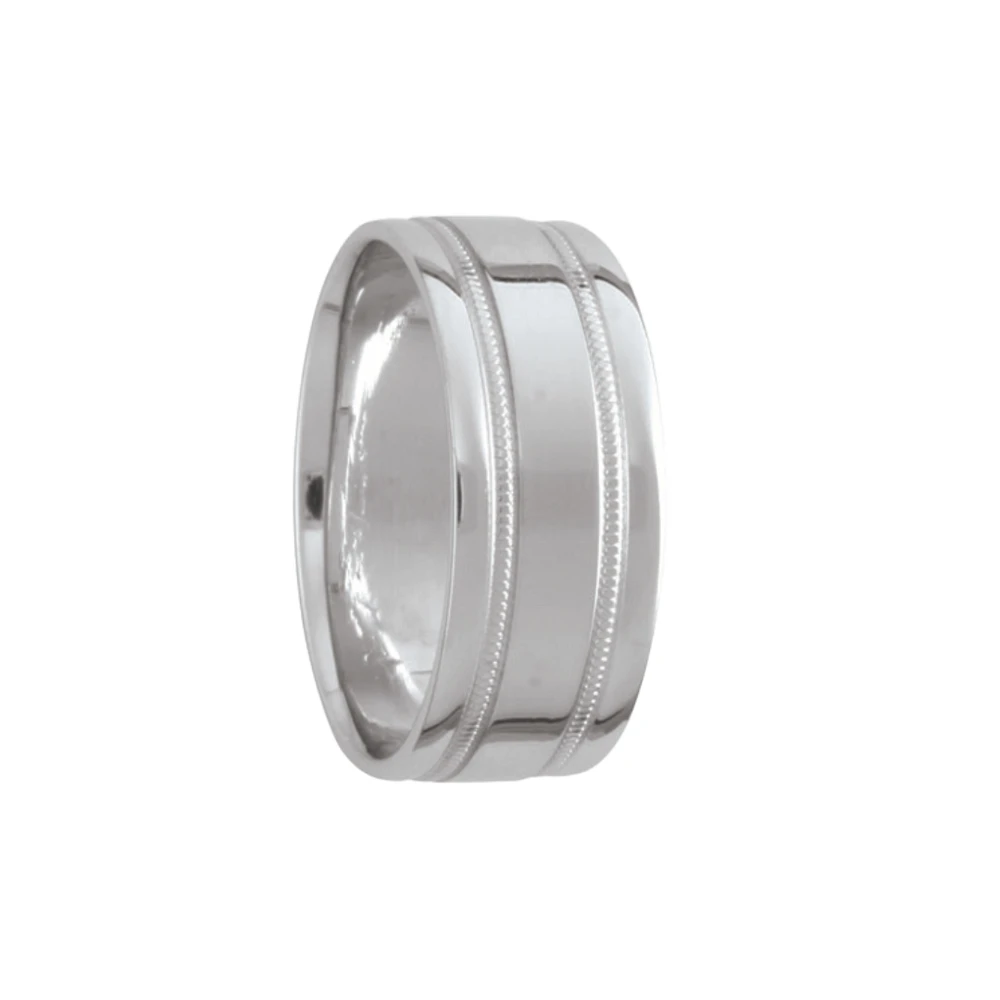 Milgrain 8mm White Wedding Band