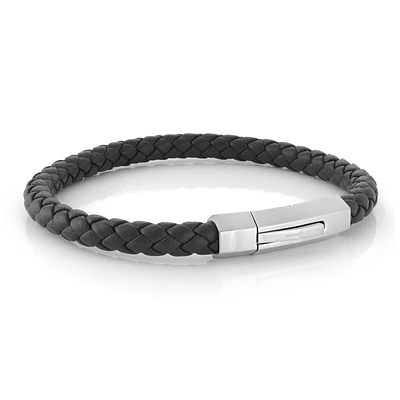 Duko Steel Black Leather Bracelet