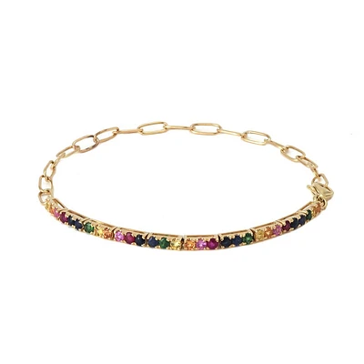 Half PaperClip Half Multicolor Sapphire Bracelet