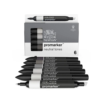6-Piece Double-Tip Promarker Marker Set in Neutral Colors - Bullet and Chisel Tip