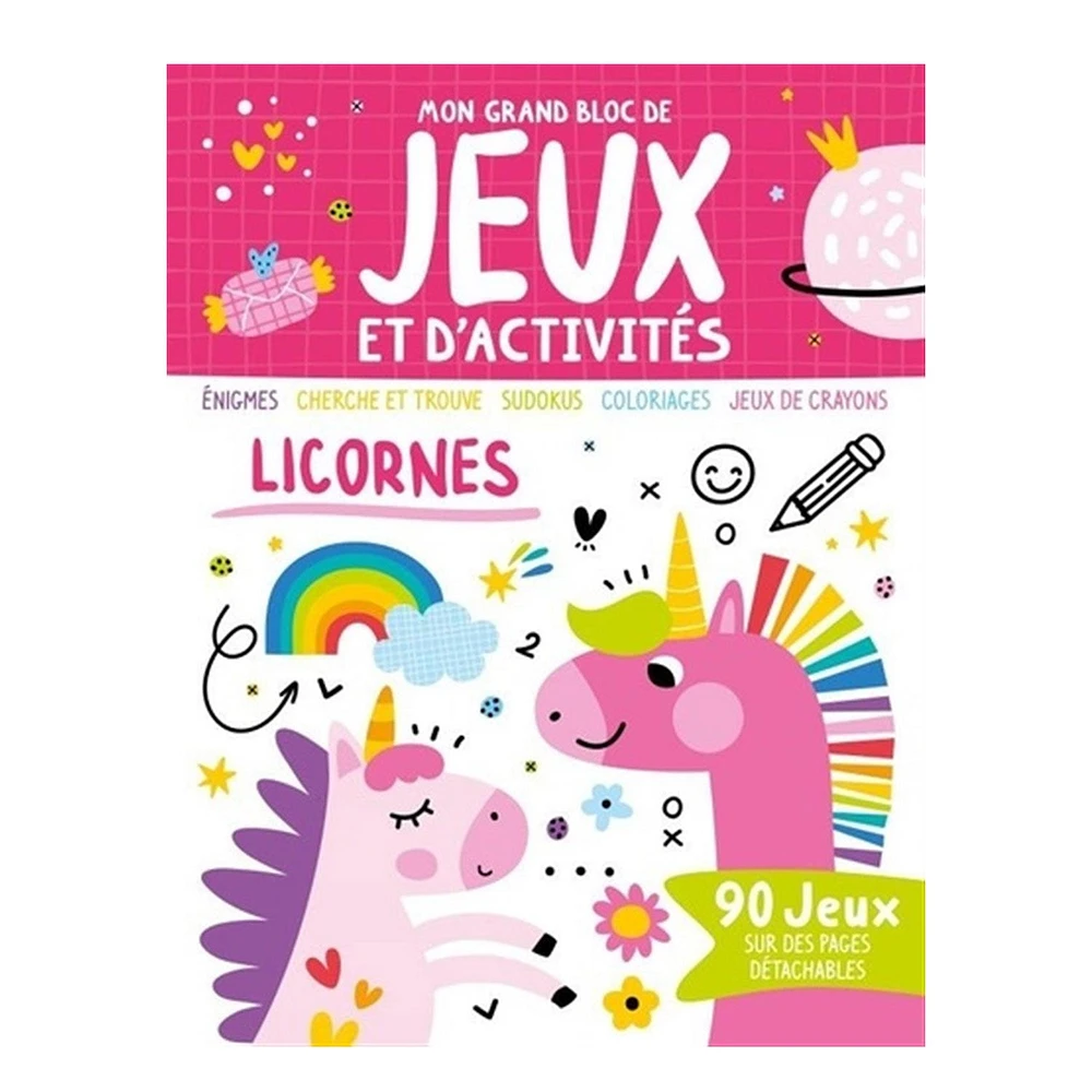 Mon grand bloc de jeux et d'activités : Licornes - French Ed.