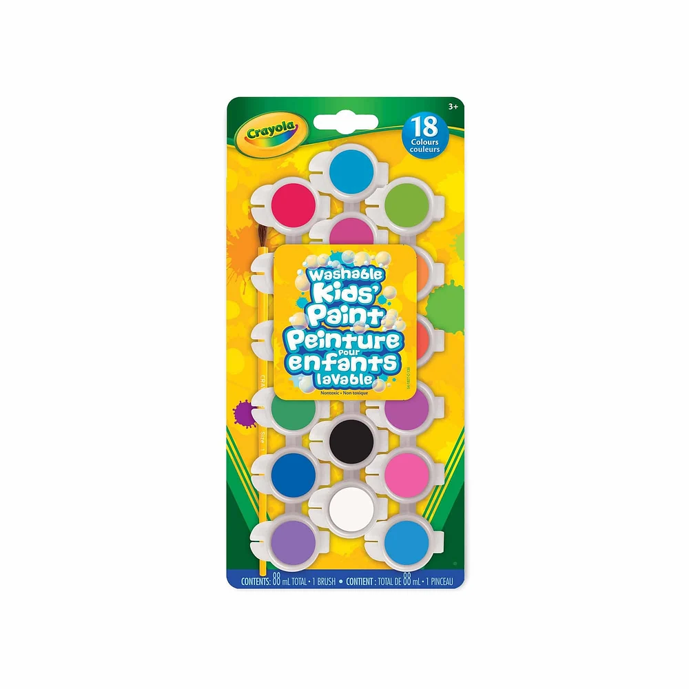Ens. peintures lavables pour enfant - 18 couleurs
