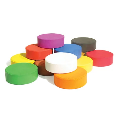 Brightly:coloured paint discs