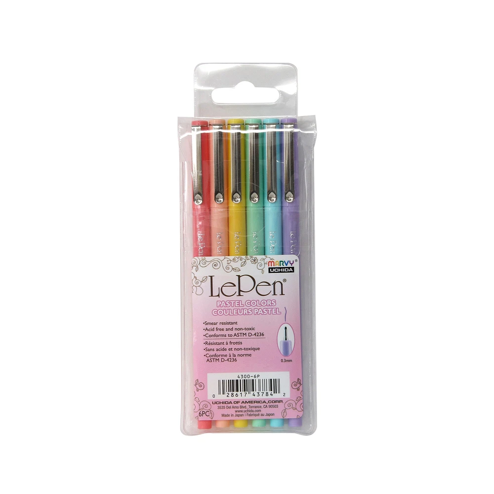 Ens. 6 marqueurs fins Le Pen - couleurs pastel