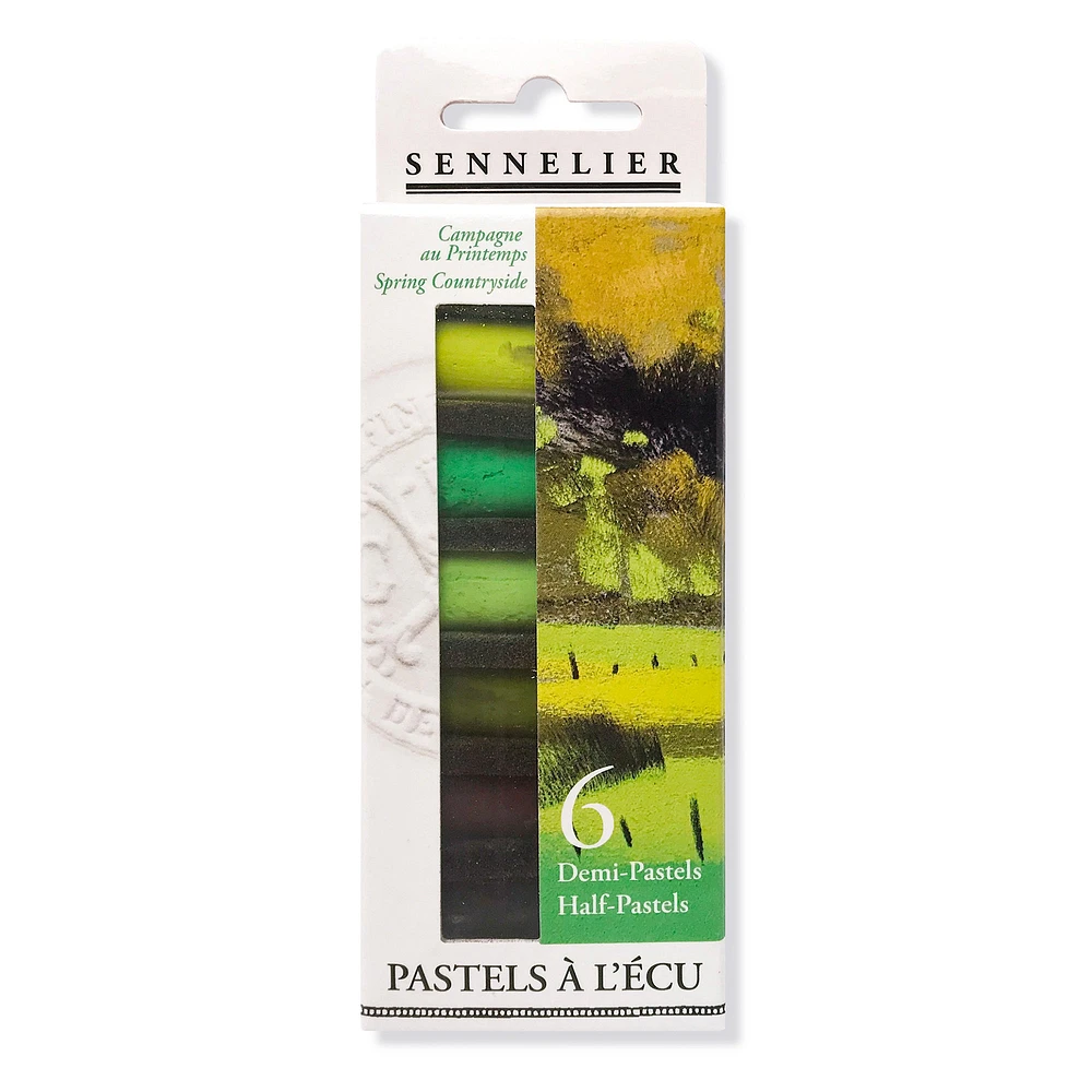Ens. 6 demi-pastels tendres à l'écu - printemps