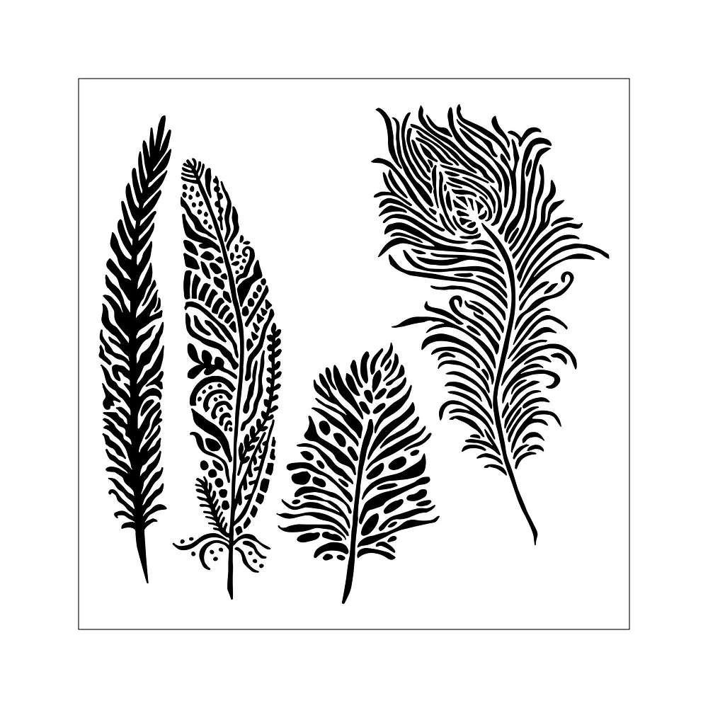 Mixed Media Stencil - Playful Feathers
