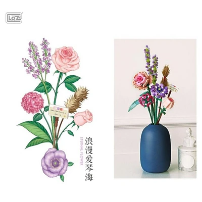 Kit DIY blocs LOZ - Le bouquet rose, camélia, lavande et orchidée