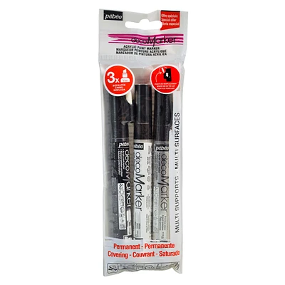 Set of 3 Decomarkers – 4 mm, black, white and silver