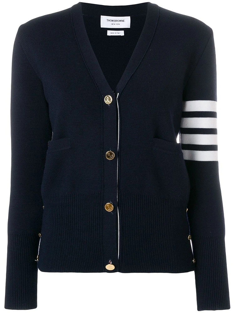 THOM BROWNE - 4 Bar Knitted Cardigan in Navy