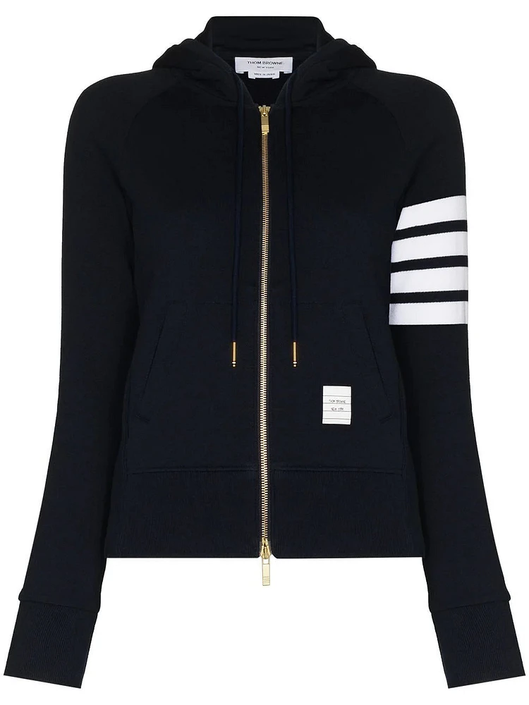 THOM BROWNE - 4 Bar Zip Up Hoodie in Navy