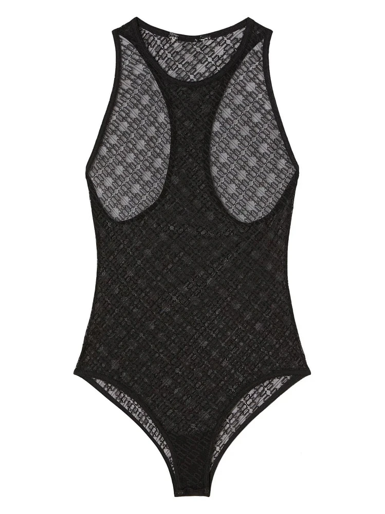 PALM ANGELS - Sheer Logo Bodysuit in Black