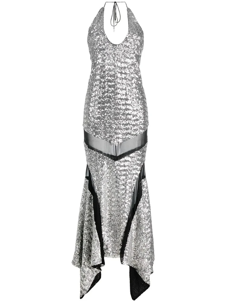 THE ATTICO - Sequin Halter Dress in Silver