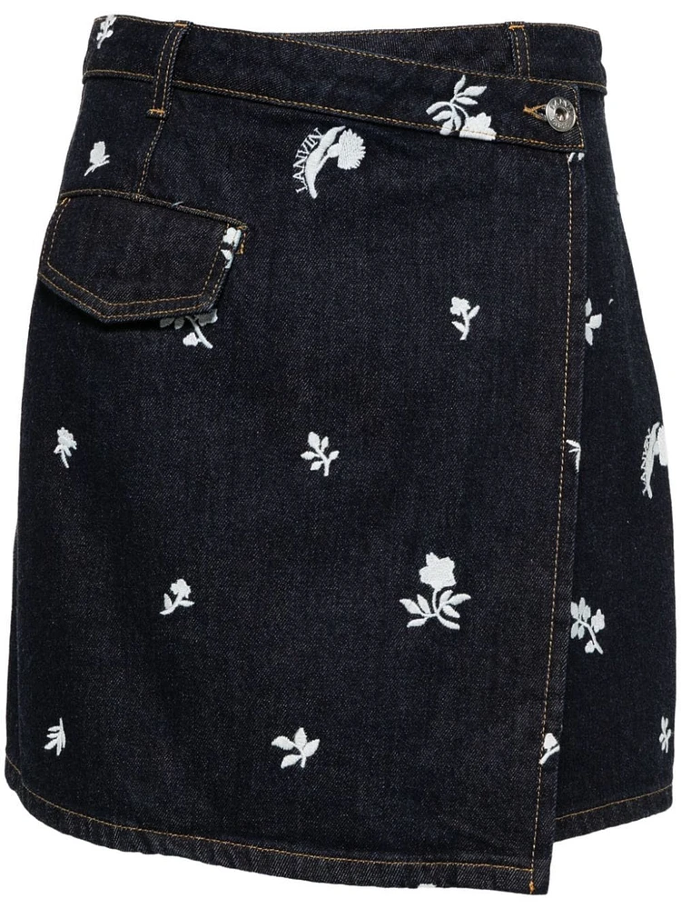 LANVIN - Floral Embroidered Denim Skirt