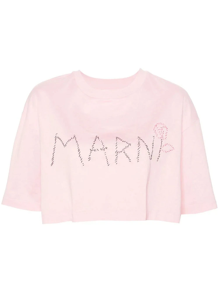 MARNI - Logo Cropped Tee in Pink