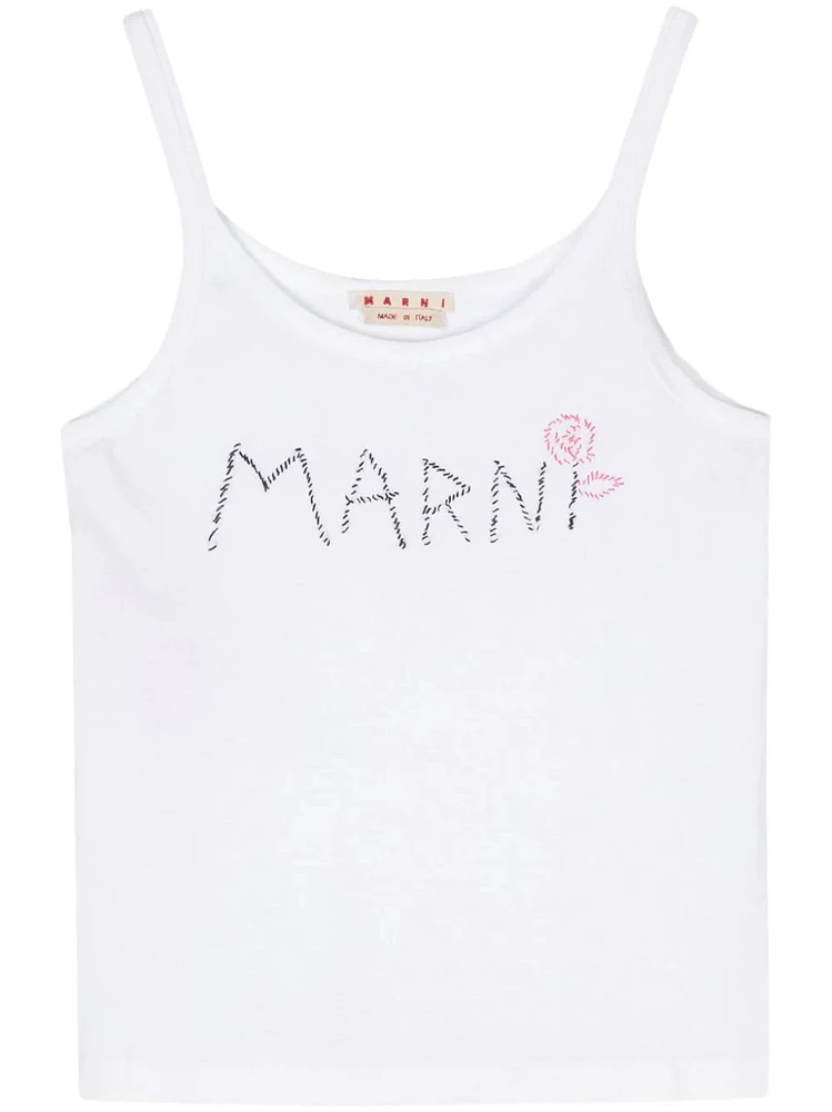 MARNI - Embroidered Logo Tank in White