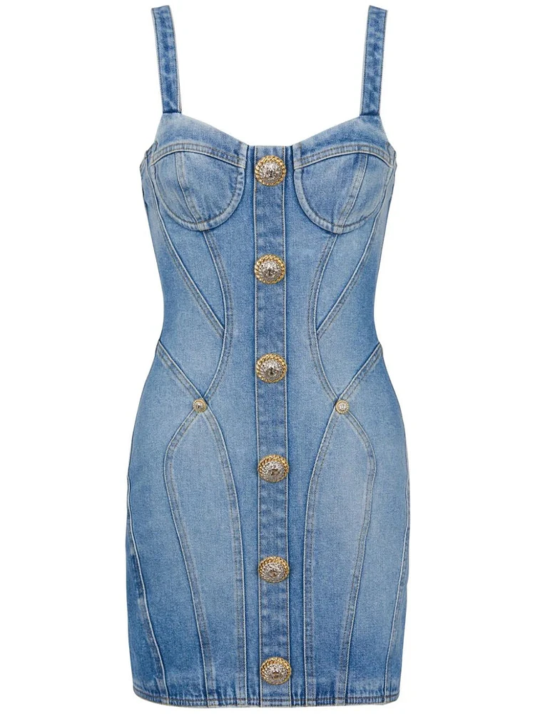 BALMAIN - Denim Embellished Minidress
