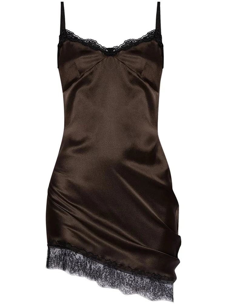 THE ATTICO - Asymmetrical Slip Dress in Brown