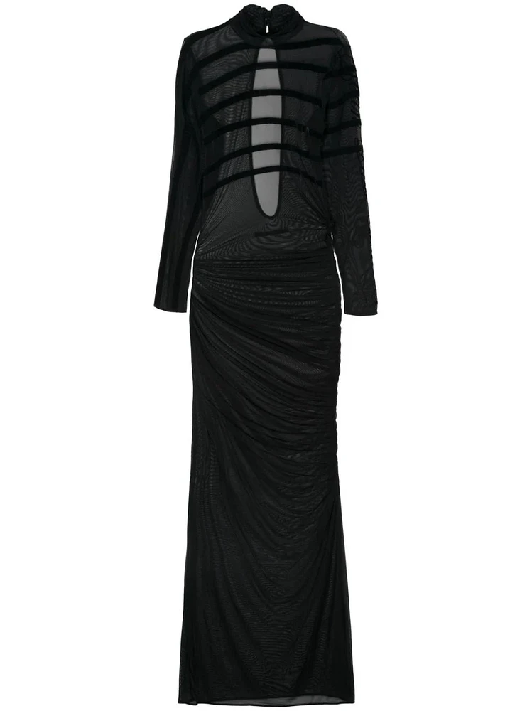 JEAN PAUL GAULTIER - Striped Mesh Maxi Dress