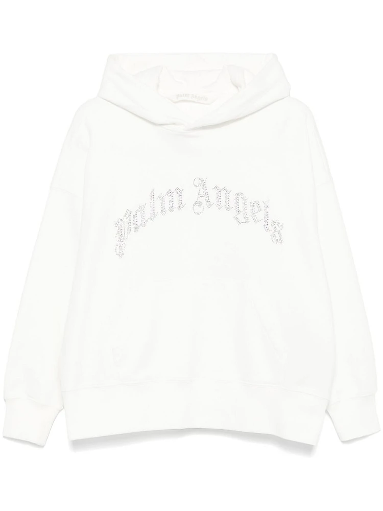 PALM ANGELS - White Crystal Logo Hoodie