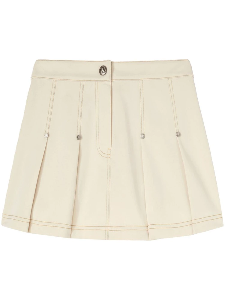 PALM ANGELS - Cream Pleated Mini Skirt