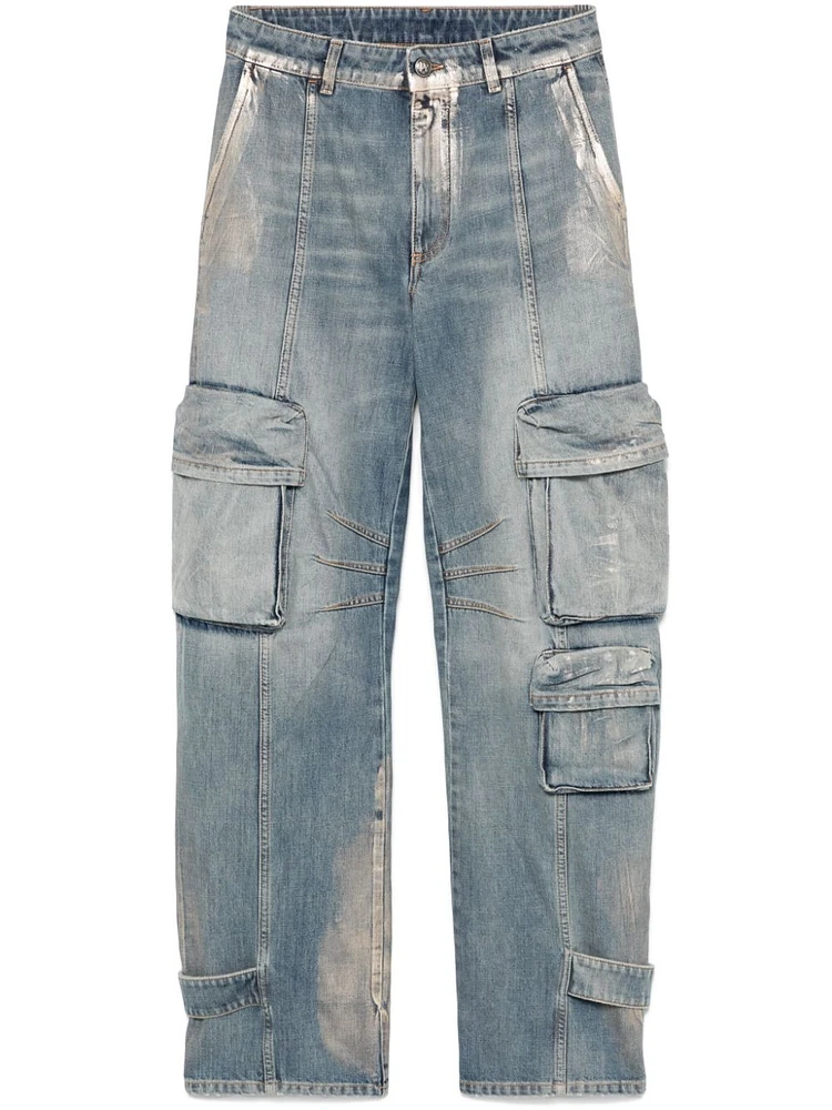 PALM ANGELS - Coated Denim Cargo Jeans