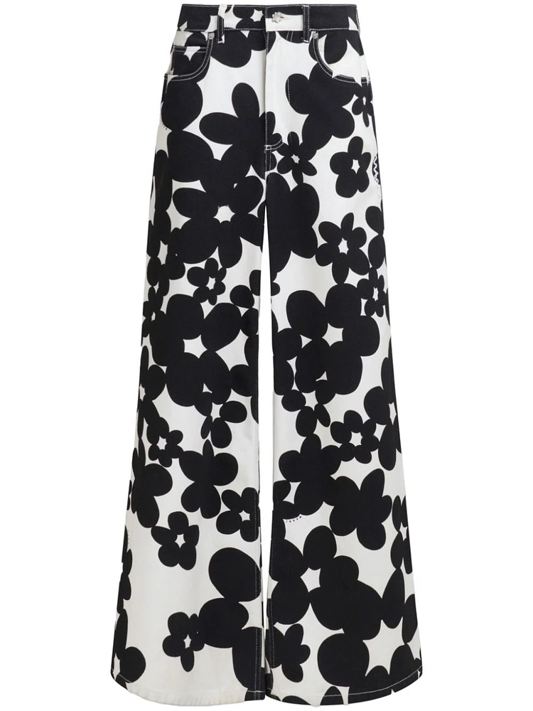 MARNI - Floral-Print Flared Trousers