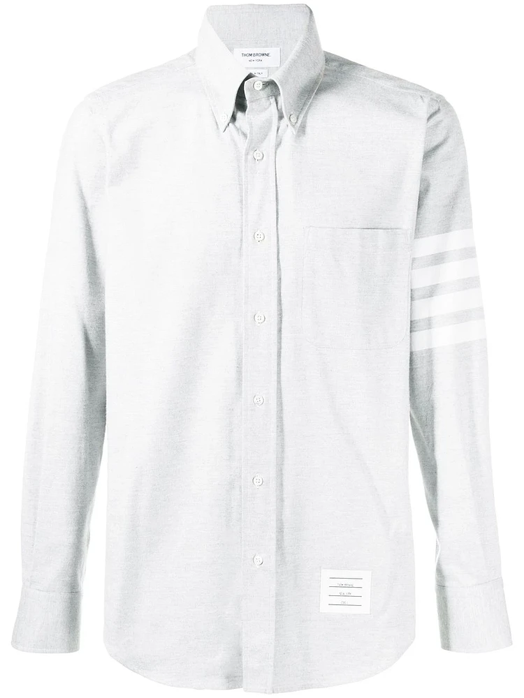 THOM BROWNE - 4-Bar Button Down Shirt in Grey Cotton Flannel
