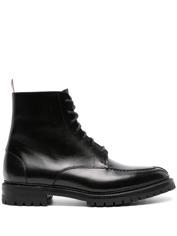 THOM BROWNE - Apron Stitch Boot in Black Calf Leather