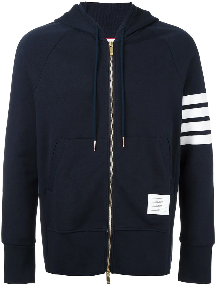 THOM BROWNE - 4-Bar Zip Hoodie in Navy