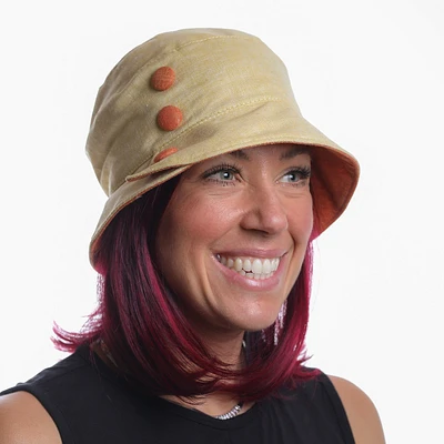 Cloche hat with linen effect buttons